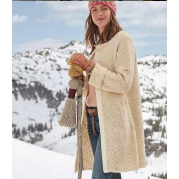 Sundance Womens Neve duster Cardigan Sweater chunky size XL Wool Blend Beige - Picture 6 of 6